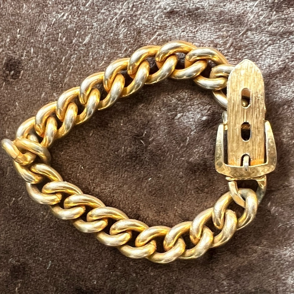 Vintage Chunky Gold Tone Double Link belt hook heavy Bracelet - Picture 4 of 5